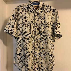 Robert Graham Shirt Large Short Sleeve Abstract Flip Cuff Knowledge Wisdom Truth